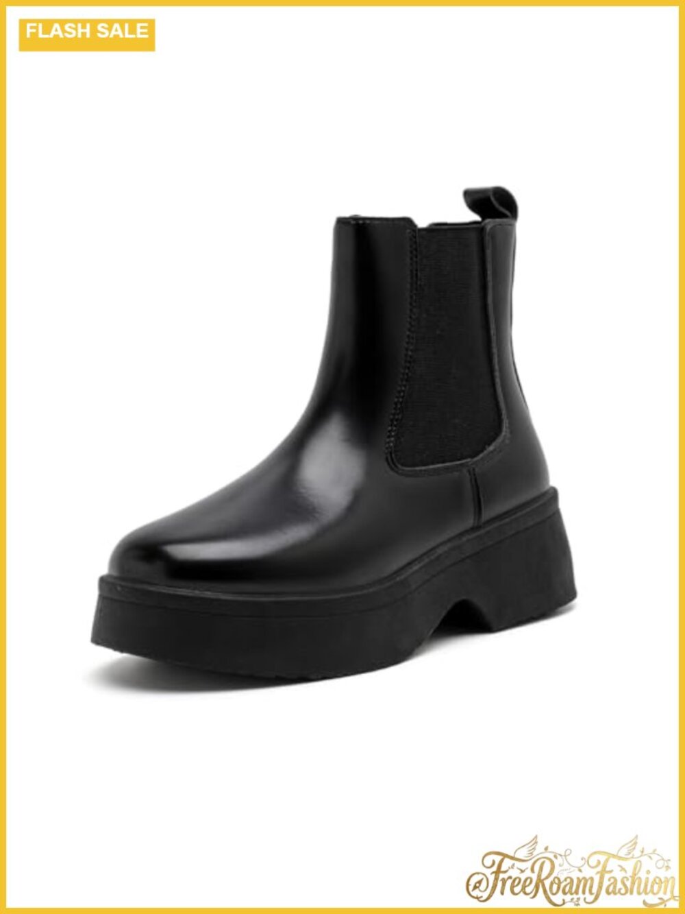 Women's Platform Chelsea Ankle Boots Slip On Wedge Chunky Booties PU Rubber Sole